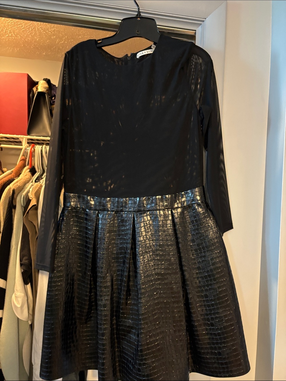 Black Faux-Leather Fit & Flare Dress